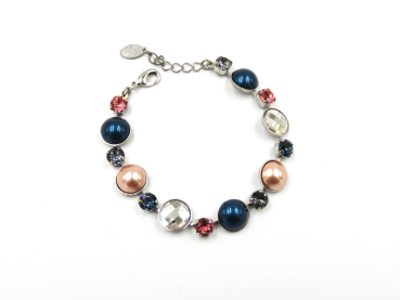 Armband Silber mit farbigen halben Perlen blau/rosa
